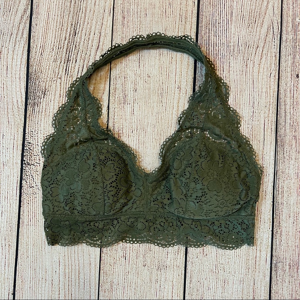 Aerie Green Lace Bralette Size M Halter